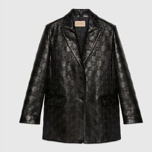 Black leather embossed GG leather jacket - never worn.